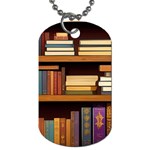 Book Nook Books Bookshelves Comfortable Cozy Literature Library Study Reading Room Fiction Entertain Dog Tag (Two Sides) Front