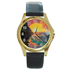 Pretty Art Nice Round Gold Metal Watch by Maspions