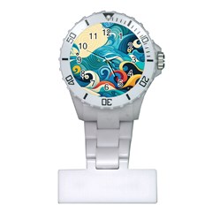 Waves Ocean Sea Abstract Whimsical Abstract Art Pattern Abstract Pattern Water Nature Moon Full Moon Plastic Nurses Watch by Bedest