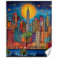 City New York Nyc Skyscraper Skyline Downtown Night Business Urban Travel Landmark Building Architec Canvas 11  X 14 