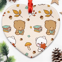 Bear Cartoon Background Pattern Seamless Animal Heart Ornament (two Sides) by Maspions