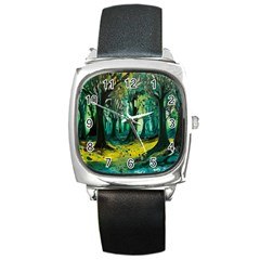 Trees Forest Mystical Forest Nature Junk Journal Landscape Nature Square Metal Watch by Maspions