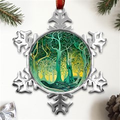 Trees Forest Mystical Forest Nature Junk Journal Scrapbooking Background Landscape Metal Small Snowflake Ornament by Maspions