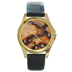 Texture Woodgrain Pattern Nature Wood Pattern Round Gold Metal Watch by Maspions