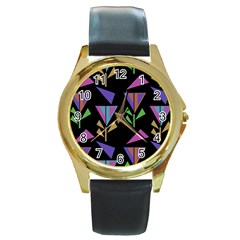 Abstract Pattern Flora Flower Round Gold Metal Watch by Maspions