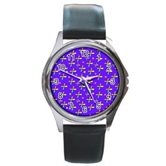 Abstract Background Cross Hashtag Round Metal Watch by Maspions