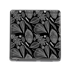 Leaves Flora Black White Nature Memory Card Reader (square 5 Slot) by Maspions