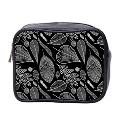 Leaves Flora Black White Nature Mini Toiletries Bag (two Sides) by Maspions