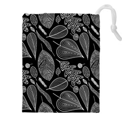 Leaves Flora Black White Nature Drawstring Pouch (4xl) by Maspions