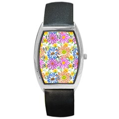 Bloom Flora Pattern Printing Barrel Style Metal Watch by Maspions