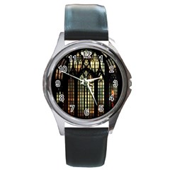 Stained Glass Window Gothic Round Metal Watch by Maspions