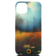 Wildflowers Field Outdoors Clouds Trees Cover Art Storm Mysterious Dream Landscape Iphone 14 Plus Black Uv Print Case by Posterlux