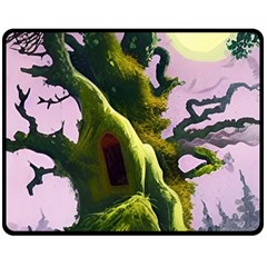 Outdoors Night Full Moon Setting Scene Woods Light Moonlight Nature Wilderness Landscape Two Sides Fleece Blanket (medium)