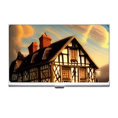 Village House Cottage Medieval Timber Tudor Split Timber Frame Architecture Town Twilight Chimney Business Card Holder by Posterlux