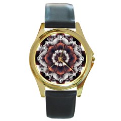 Mandala Design Pattern Round Gold Metal Watch by Maspions