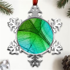 3d Leaves Texture Sheet Blue Green Metal Small Snowflake Ornament by Cemarart