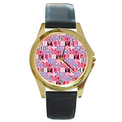 Scandinavian Abstract Pattern Round Gold Metal Watch by Maspions