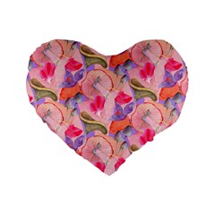 Pink Glowing Flowers Standard 16  Premium Flano Heart Shape Cushions by Sparkle