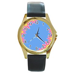 Flowers Space Frame Ornament Round Gold Metal Watch by Maspions