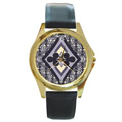 Pattern Design Scrapbooking Round Gold Metal Watch by Maspions