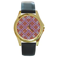 Pattern Mandala Seamless Round Gold Metal Watch by Maspions