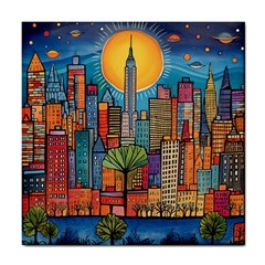 City New York Nyc Skyscraper Skyline Downtown Night Business Urban Travel Landmark Building Architec Tile Coaster