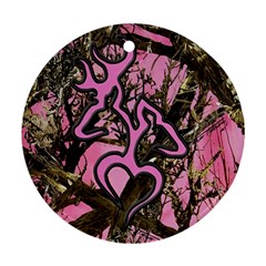 Pink Browning Deer Glitter Camo Round Ornament (two Sides) by Maspions