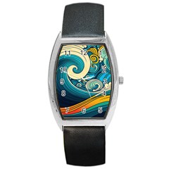 Waves Ocean Sea Abstract Whimsical Art Barrel Style Metal Watch by Maspions