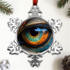 Eye Bird Feathers Vibrant Metal Small Snowflake Ornament by Hannah976