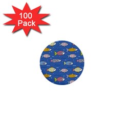 Sea Fish Blue Submarine Animals Patteen 1  Mini Buttons (100 Pack)  by Maspions