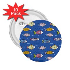 Sea Fish Blue Submarine Animals Patteen 2 25  Buttons (10 Pack)  by Maspions