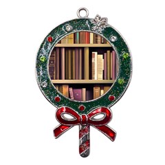 Books Bookshelves Office Fantasy Background Artwork Book Cover Apothecary Book Nook Literature Libra Metal X mas Lollipop With Crystal Ornament by Posterlux