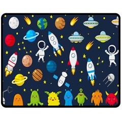 Big Set Cute Astronauts Space Planets Stars Aliens Rockets Ufo Constellations Satellite Moon Rover V Fleece Blanket (medium) by Bedest