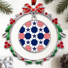 Patriotic Symbolic Red White Blue Metal X mas Wreath Ribbon Ornament by Ravend