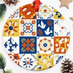 Mexican Talavera Pattern Ceramic Tiles With Flower Leaves Bird Ornaments Traditional Majolica Style Ornament (Round Filigree) Front