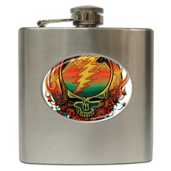 Grateful Steal Your Face Deadhead Hippie Logo Symbol Hip Flask (6 Oz) by Loisa77