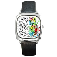 Brain Mind Psychology Idea Drawing Square Metal Watch by Loisa77