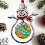 World Map Metal Snowman Ornament Front