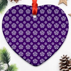 White Pentacle And Purple Pattern Heart Ornament (two Sides) by cheekywitch