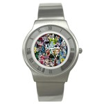 Vintage Horror Collage Pattern Stainless Steel Watch Front