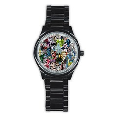 Vintage Horror Collage Pattern Stainless Steel Round Watch by Ket1n9