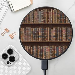 Old Bookshelf Orderly Antique Books Wireless Fast Charger(black) by Ravend