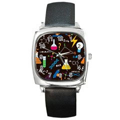 Science Lesson Flat Vector Seamless Pattern Square Metal Watch by Loisa77