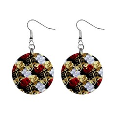 Roses Seamless Pattern Floral Mini Button Earrings by Loisa77