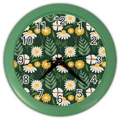 Flower Green Pattern Floral Color Wall Clock by anzea