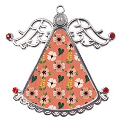 Flower Pink Brown Pattern Floral Metal Angel With Crystal Ornament by anzea