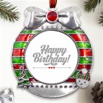 Birthday  Metal X Mas Ribbon With Red Crystal Round Ornament Front