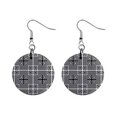 Squares Inside Background Checkered Contemporary Effect Electronic Futuristic Graphic Illusion Modern Mini Button Earrings by Loisa77