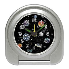 Glittering Planets Space Galaxy Glitter Black Travel Alarm Clock by Perong