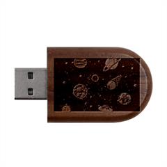 Glittering Planets Space Galaxy Glitter Black Wood Oval Usb Flash Drive